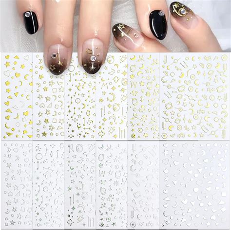 Amazon SILPECWEE 12 Sheets Gold Silver Metallic Nail Stickers