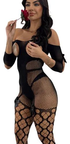 Lingerie Sexy Macacão Arrastão Transparente Corpo Inteiro MercadoLivre