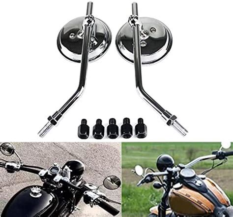 BREDUXSER Chrome Motorcycle Round Rear View Side Mirrors 8mm 10mm Fit