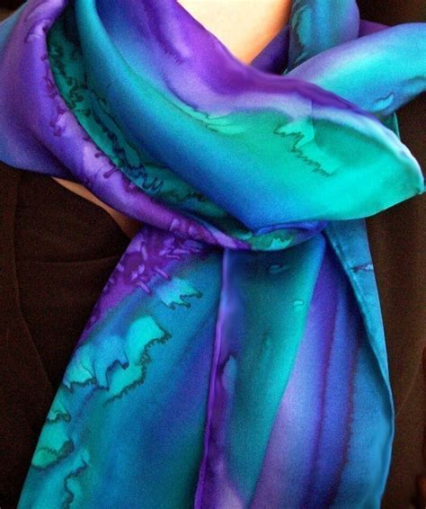 Silk Scarf Hand Painted In Amethyst And Emerald Etsy