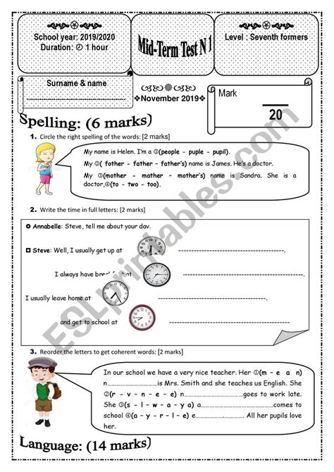 Mid Term Test Esl Worksheet By Nermouna