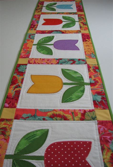 Spring Table Runner Quilted Tulip Table Runner Handmade Etsy Canada Spring Table Runner