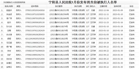 宁阳县人民政府 执行公开 宁阳县人民法院公布失信被执行人名单