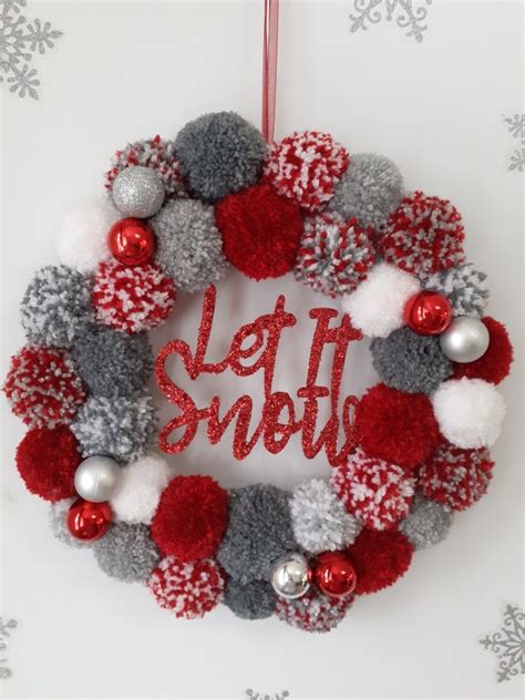 Let It Snow Pom Pom Wreath Christmas Wreaths Diy Christmas Pom Pom