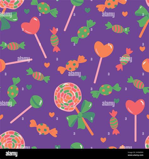 Vector Seamless Pattern With Lollipops And Candies Design With Hand