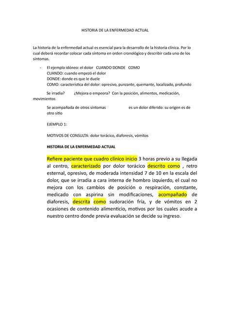 Historia DE LA Enfermedad Actual Practica 2 HISTORIA DE LA ENFERMEDAD