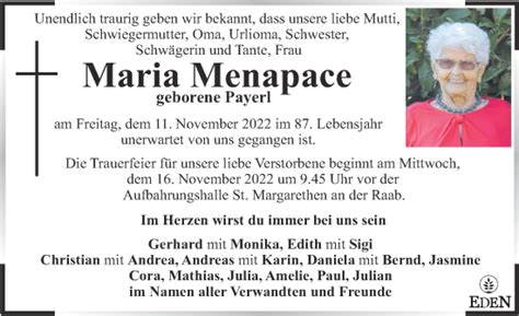 Traueranzeigen Von Maria Menapace Trauer Kleinezeitung At