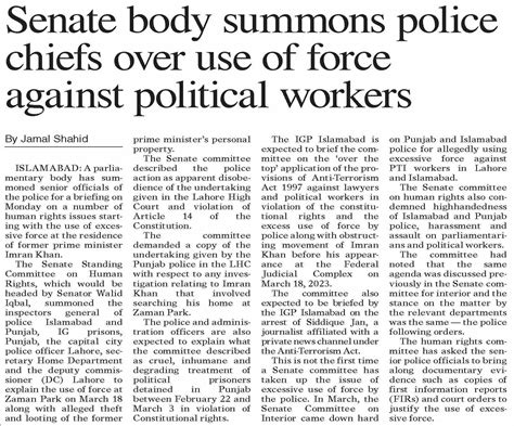 Dawn Epaper Apr Senate Body Summons Police Chiefs Over Use