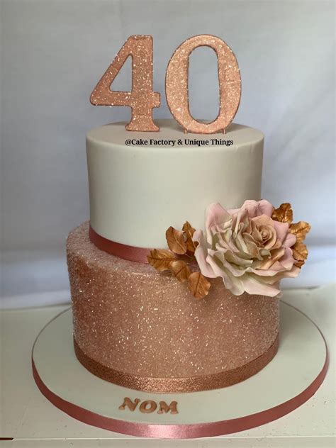 Beautiful Rose Gold And White Happy 40th Birthday Cake Birthdaycake Vanillacake