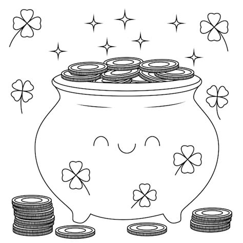 Premium Vector Cute Rainbow And Pot Of Gold Coloring Page