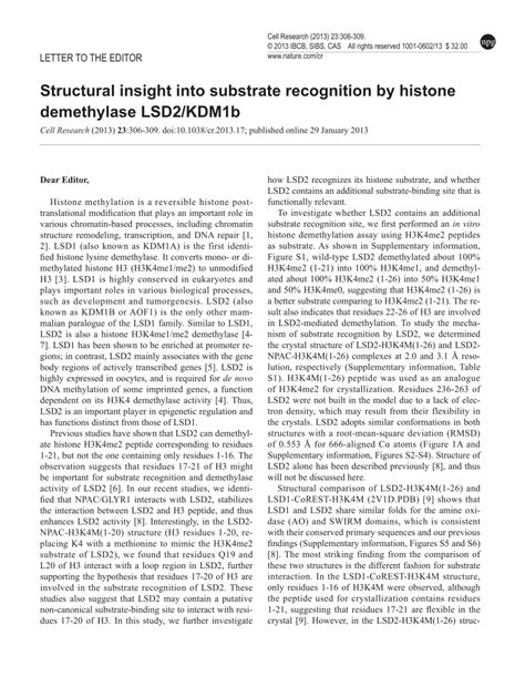 PDF Structural Insight Into Substrate Recognition By Histone