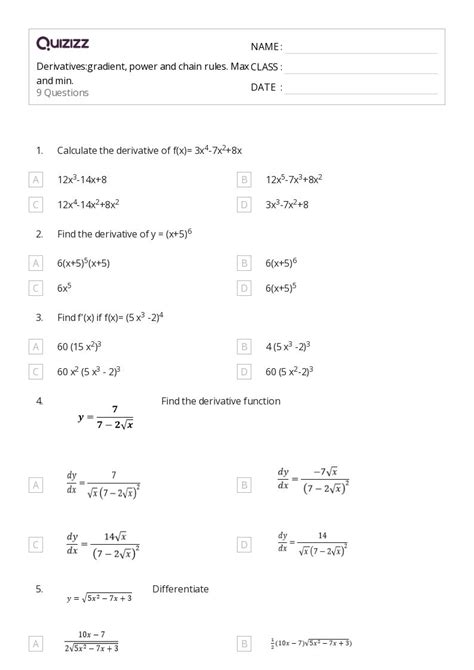 50 Chain Rule Worksheets For 11th Year On Quizizz Free And Printable