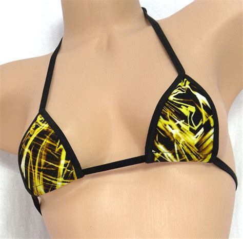 Mini Micro G String Bikini Yellow And Gold On Black Black Trim S M Sexysizzle