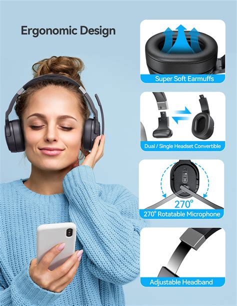 Wireless Headsets With Microphone Tecknet Bluetooth Headset Over Ear