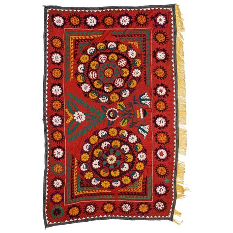 Central Asian Suzani Textile Embroidered Cotton And Silk Bed Cover