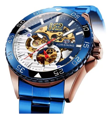 Reloj Forsining Coraz N Abierto Autom Tico Skeleton Azul Cuotas Sin