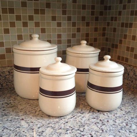 Vintage Ceramic Kitchen Canister Set Mccoy Set Of Four White Brown