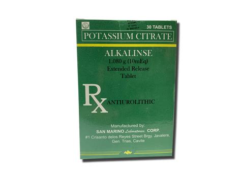 Potassium Citrate 1080mg Alkalinse 30s Sanmarino Optium Medical