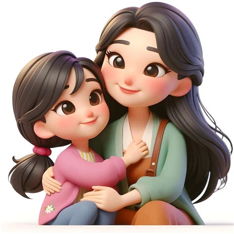 Premium Photo 3d Cartoon Mother And Daughter Hugging Each Others In