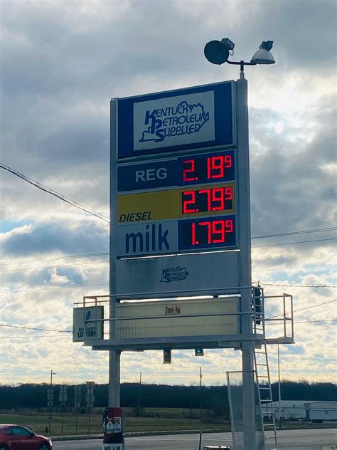 This gas station sign that shows the current price of milk in addition