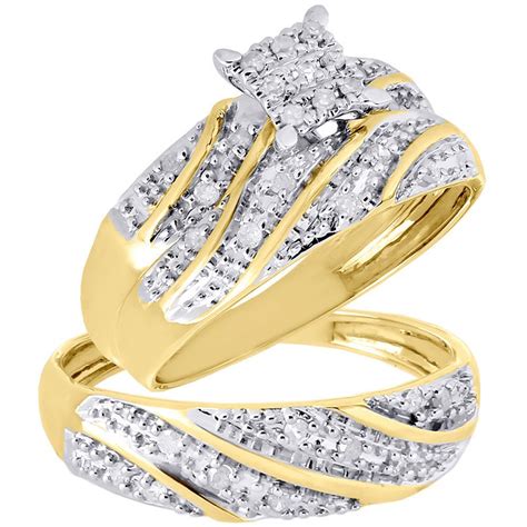 14K Gold Over Engagement Ring Diamond His Her Trio Wedding Band Bridal ...