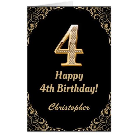 4th Birthday Black And Gold Glitter Extra Large Card Zazzle