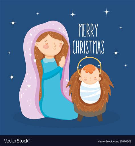 Mary Praying And Bajesus Manger Nativity Merry Vector Image