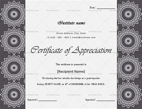 Certificate Of Appreciation For Guest Speaker Black Doc