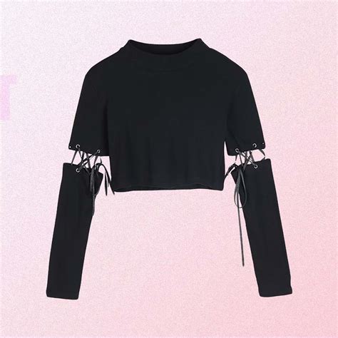 Black Aesthetic Lace Up Sleeves Crop Top Goth Aesthetic Shop