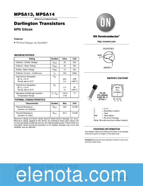 Mpsa Datasheet Pdf Kb On Semiconductor Pobierz Z Elenota Pl