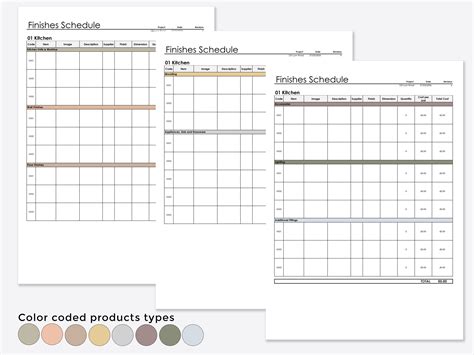 Interior Design Finishes Schedule Specifications Template Excel