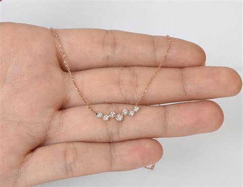 Cluster Diamond Necklace In 10k 14k 18k Solid Gold Floating Etsy