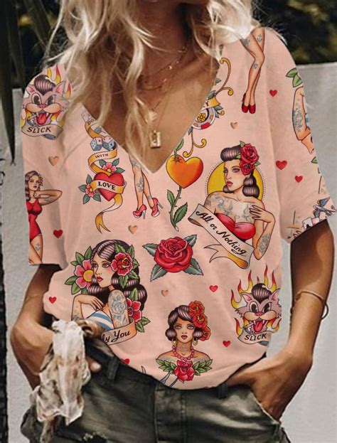 Womens Vintage Love Forever V Neck Drop Shoulder T Shirt Mamoic