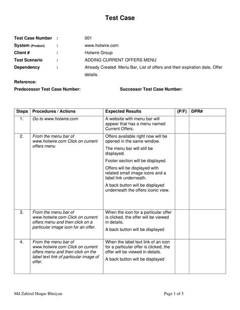 Free Printable Test Case Templates Word Excel Pdf