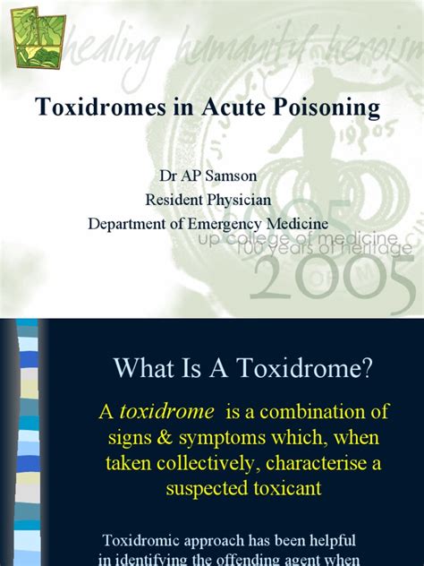 toxidromes  acute poisoning dr ap samson resident physician