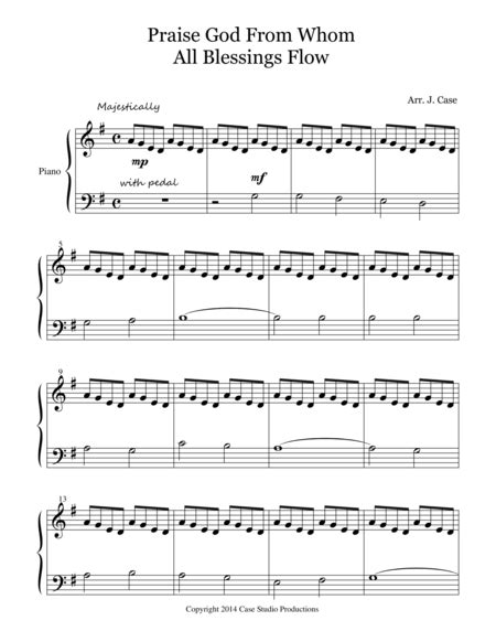 Praise God From Whom All Blessings Flow Arr J Case By J Case Sheet