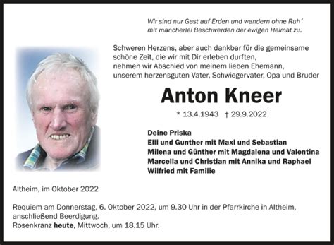 Traueranzeigen Von Anton Kneer Schwaebische De Trauerportal