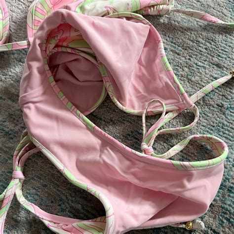 Swim Nwot Pink And Green Floral Leaf Bikini Set Poshmark