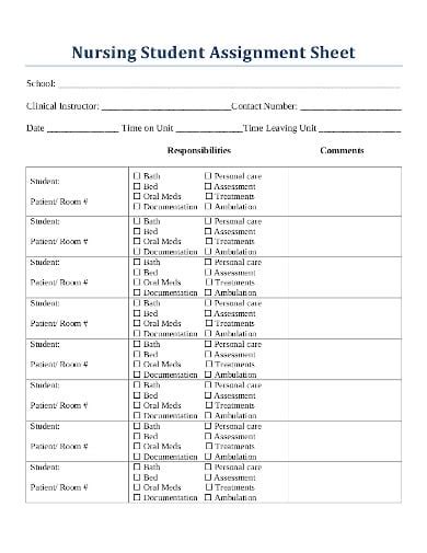 10 Nursing Student Assignment Sheet Templates In Pdf Word Free