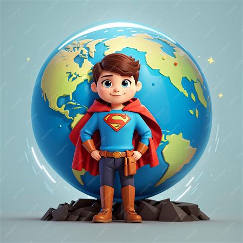 Premium Photo | Cute super hero save earth world globe cartoon vector