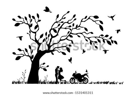 Silhouette Lover Who Met Under Tree Stock Vector Royalty Free 1531401311