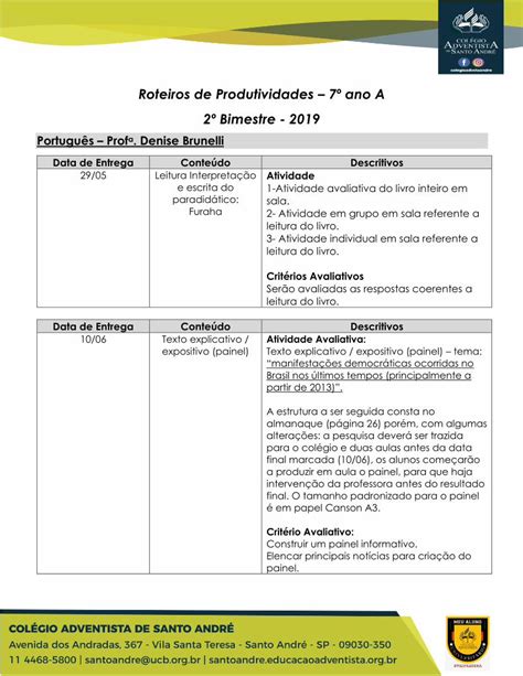 PDF Roteiros de Produtividades 7º ano A 2º Bimestre Neander