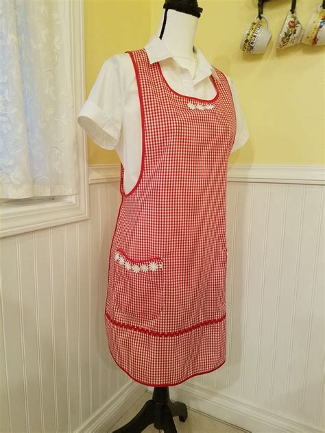 Vintage Apron Retro Full Coverage Apron 1960 1970 Apron Red Etsy