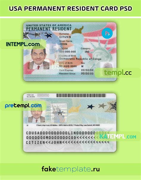 Usa Green Card Permanent Resident Card Psd Template Current Version