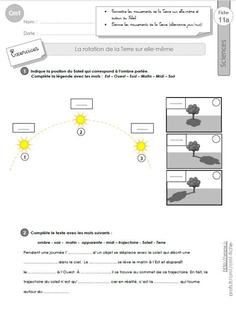 CM1 SCIENCES Et TECHNOLOGIE Exercices La Rotation De La Terre