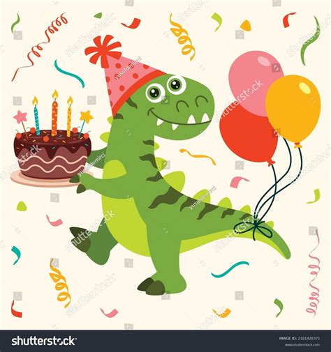 Birthday Card Dinosaur Character Stock Vector Royalty Free 2181428371