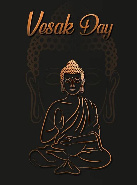 Happy Vesak Day With Simple Style Of Siddharta Gautama Statue Art Line