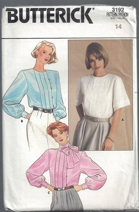 1980s Blouse Pattern Front Tucks Vintage Butterick By Selmalee Blouse Pattern Butterick