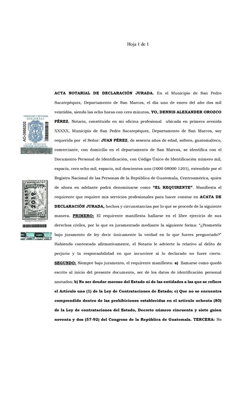 Declaraci N Jurada No Ser Deudor Moroso Del Estado Acta Notarial De