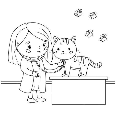 O Veterinário Com Um Estetoscópio Ouve Um Gato Página Para Colorir